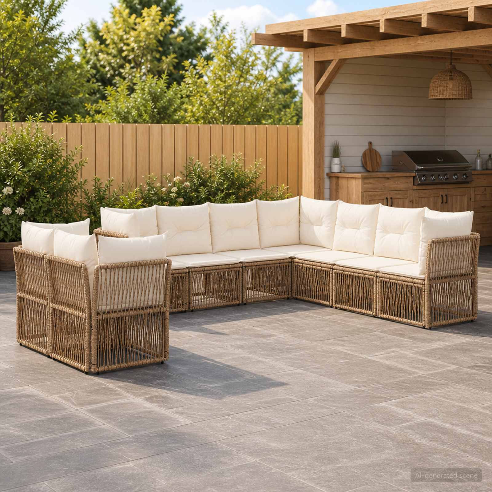 Tuinbankenset 9 pcs Beige poly rattan is nu te koop bij PeponiXL, paradijselijk wonen!