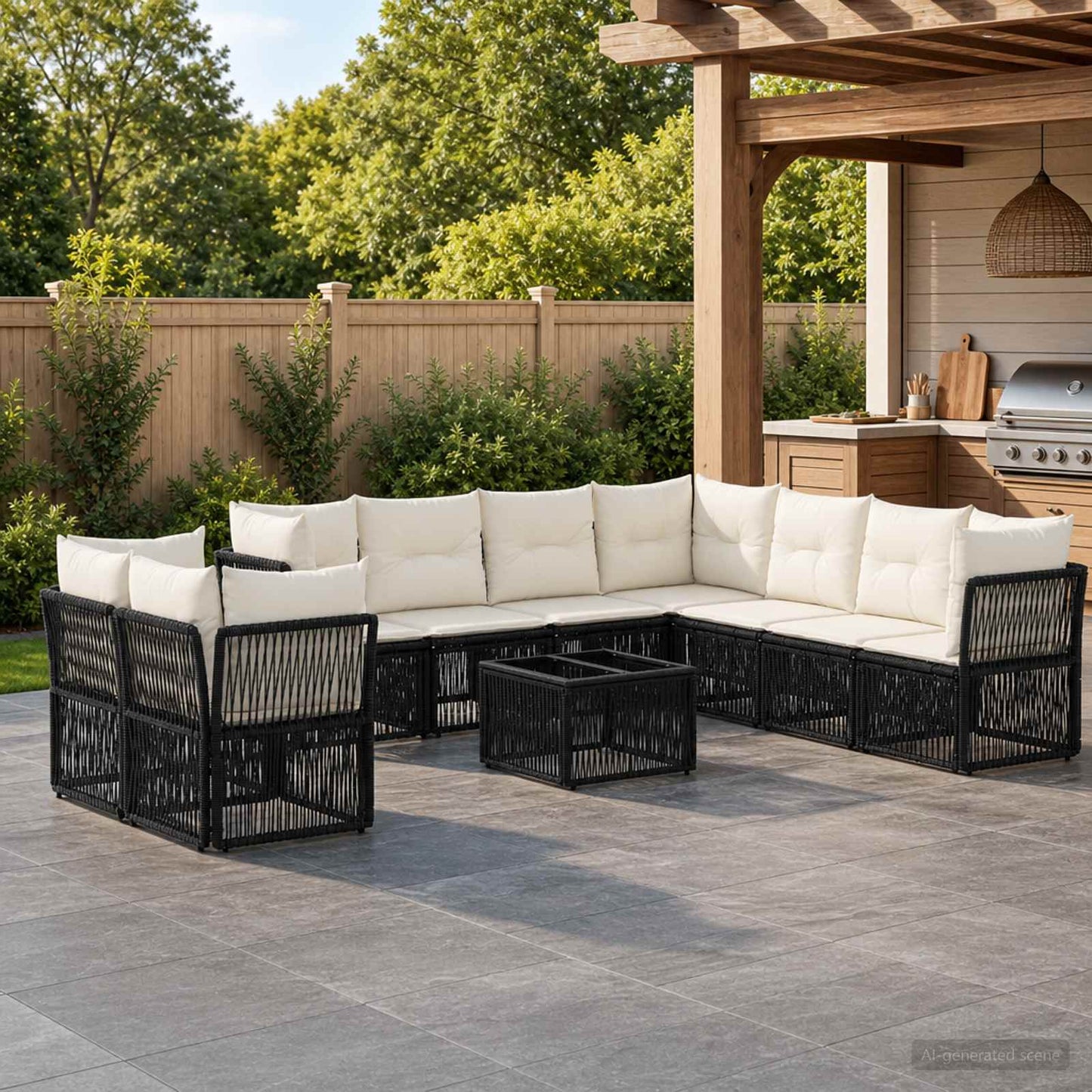 Tuinbankenset 10 pcs Zwart poly rattan is nu te koop bij PeponiXL, paradijselijk wonen!
