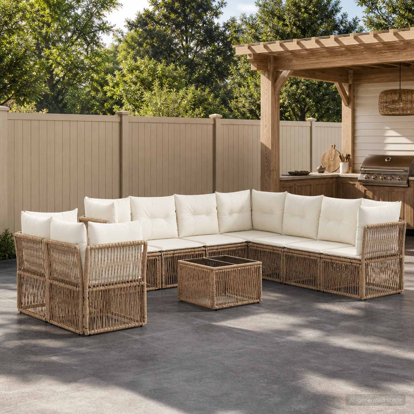 Tuinbankenset 10 pcs Beige poly rattan is nu te koop bij PeponiXL, paradijselijk wonen!