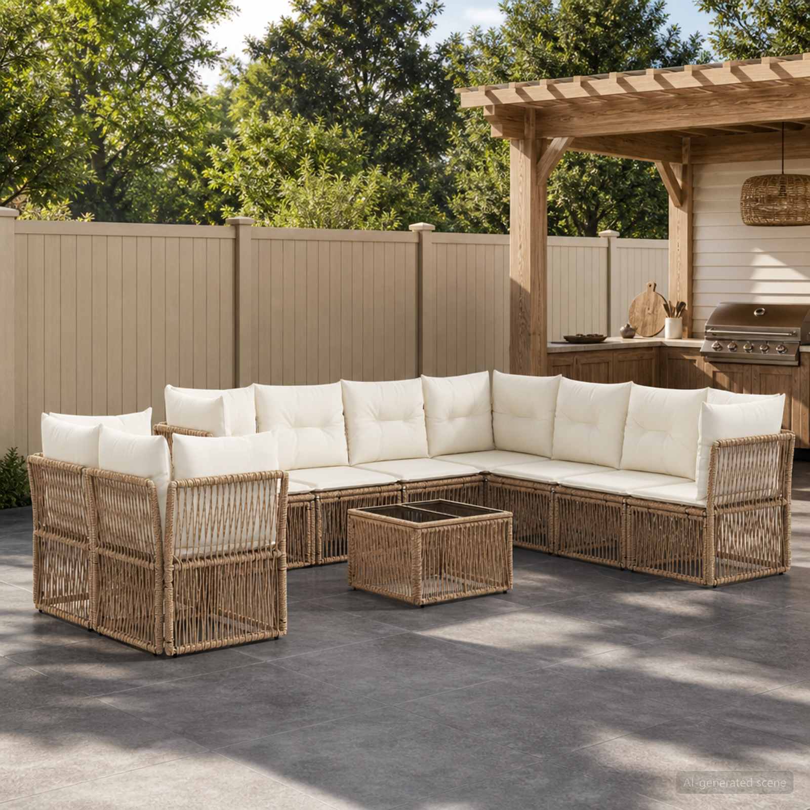 Tuinbankenset 10 pcs Beige poly rattan is nu te koop bij PeponiXL, paradijselijk wonen!