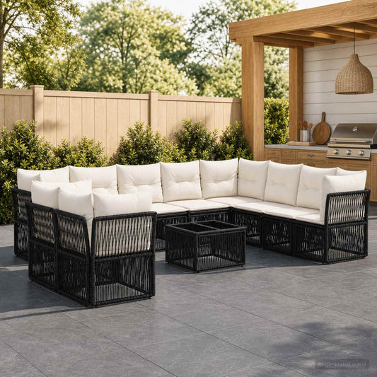 Tuinbankenset 11 pcs Zwart poly rattan is nu te koop bij PeponiXL, paradijselijk wonen!