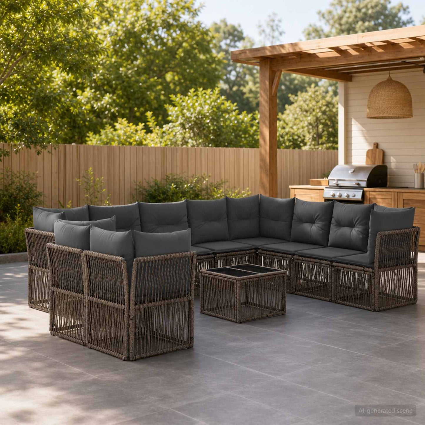 Tuinbankenset 11 pcs Grijs poly rattan is nu te koop bij PeponiXL, paradijselijk wonen!
