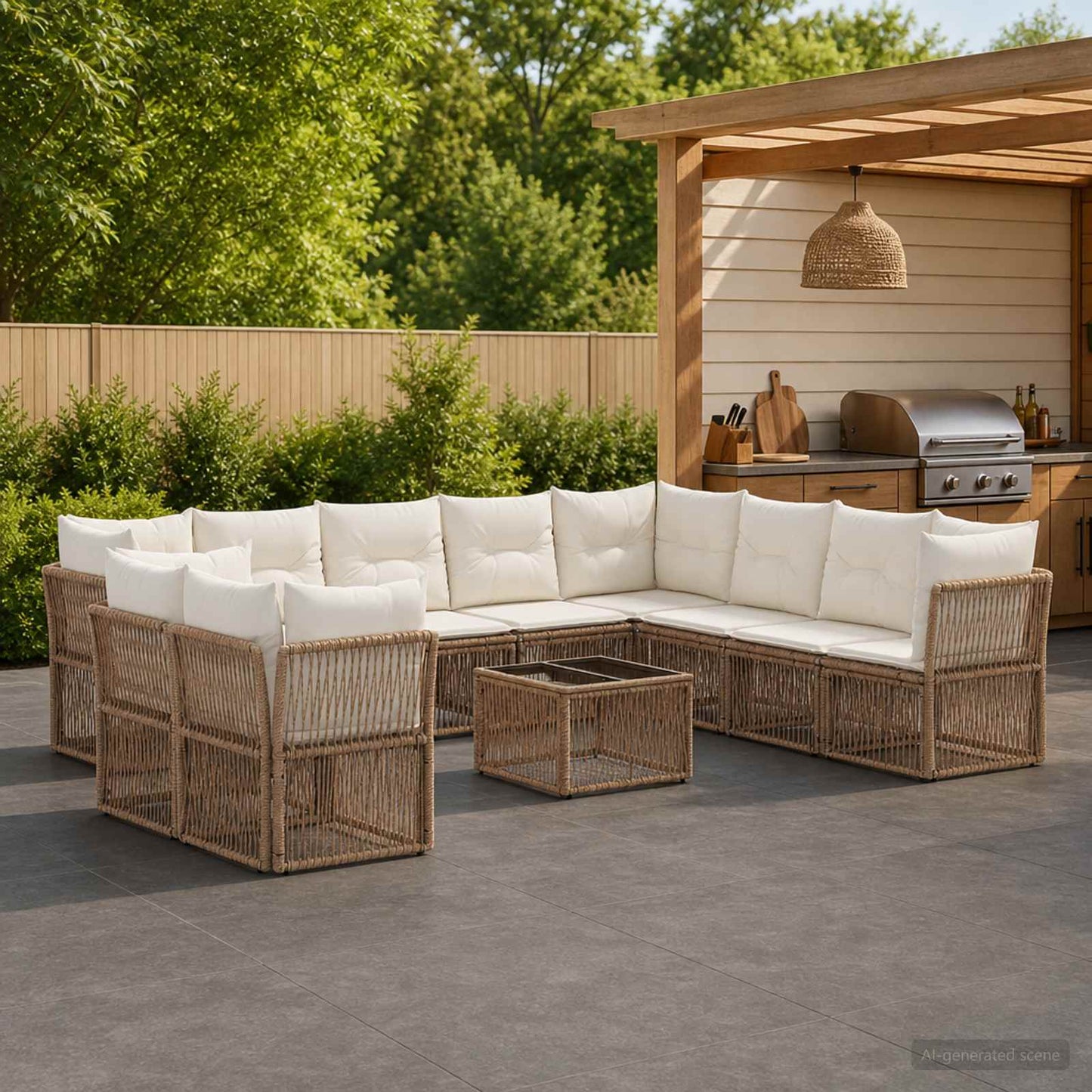 Tuinbankenset 11 pcs Beige poly rattan is nu te koop bij PeponiXL, paradijselijk wonen!