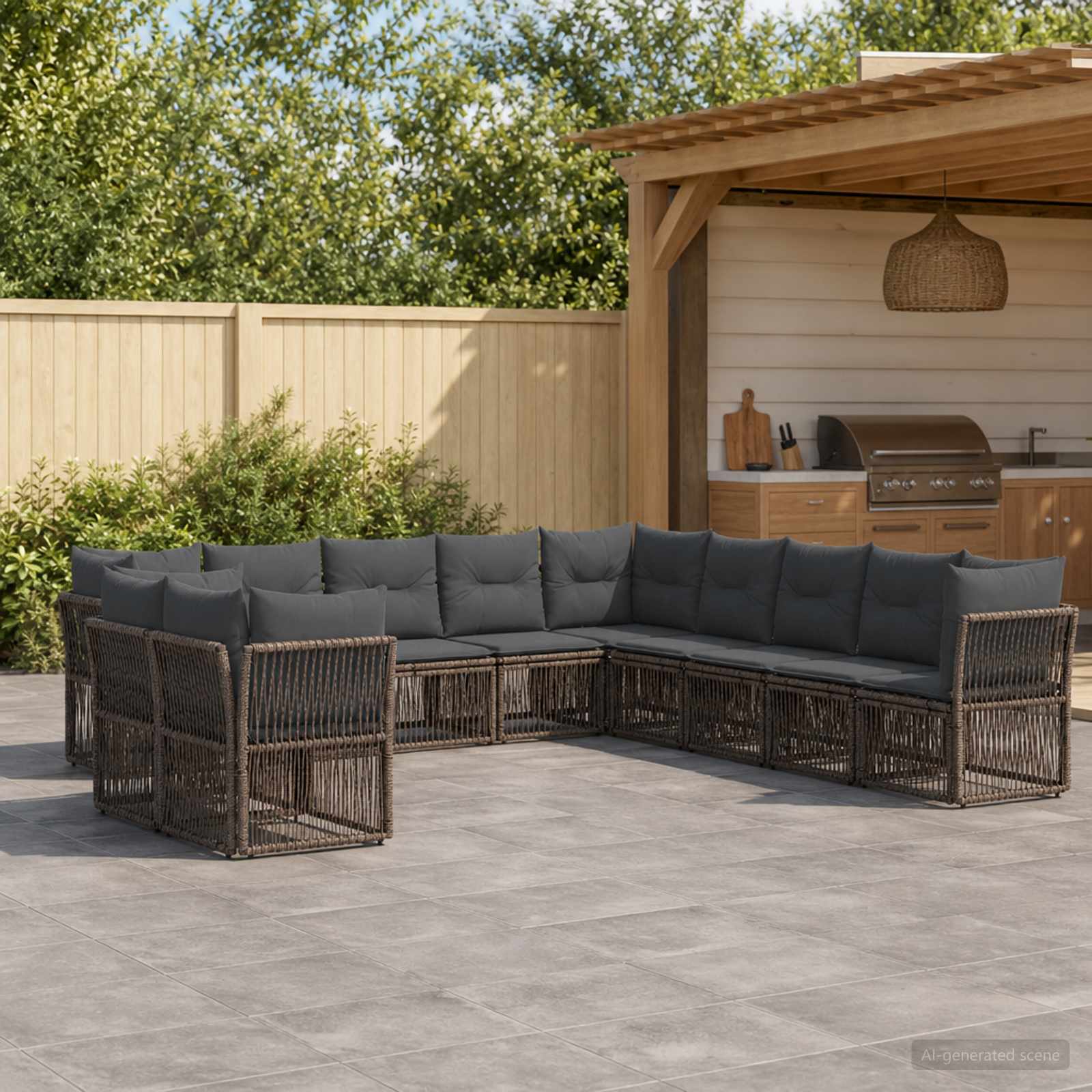 Tuinbankenset 11 pcs Grijs poly rattan is nu te koop bij PeponiXL, paradijselijk wonen!