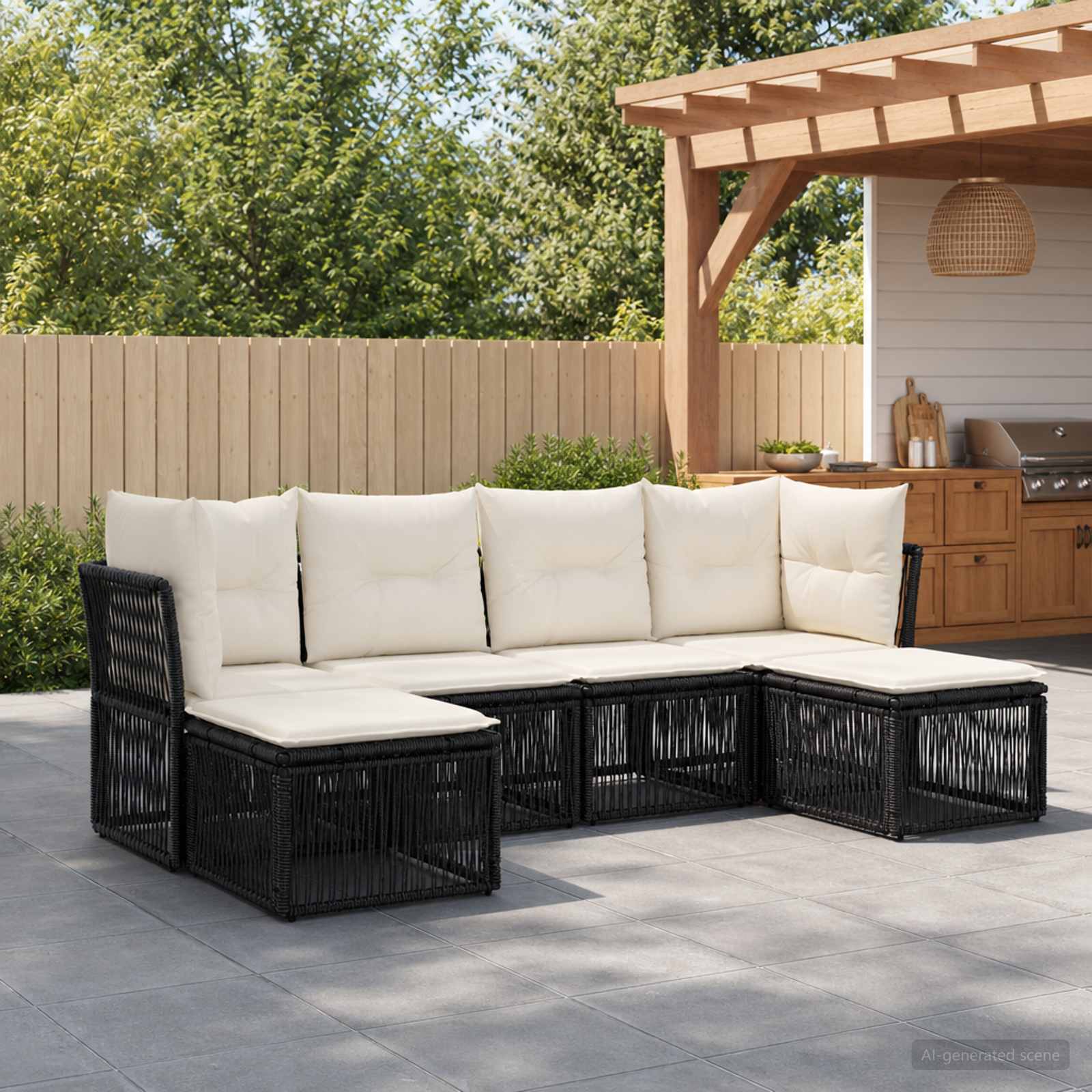 Tuinbankenset 6 pcs Zwart poly rattan is nu te koop bij PeponiXL, paradijselijk wonen!
