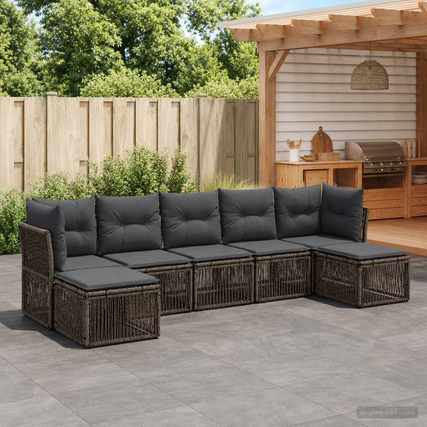 Tuinbankenset 7 pcs Grijs poly rattan is nu te koop bij PeponiXL, paradijselijk wonen!