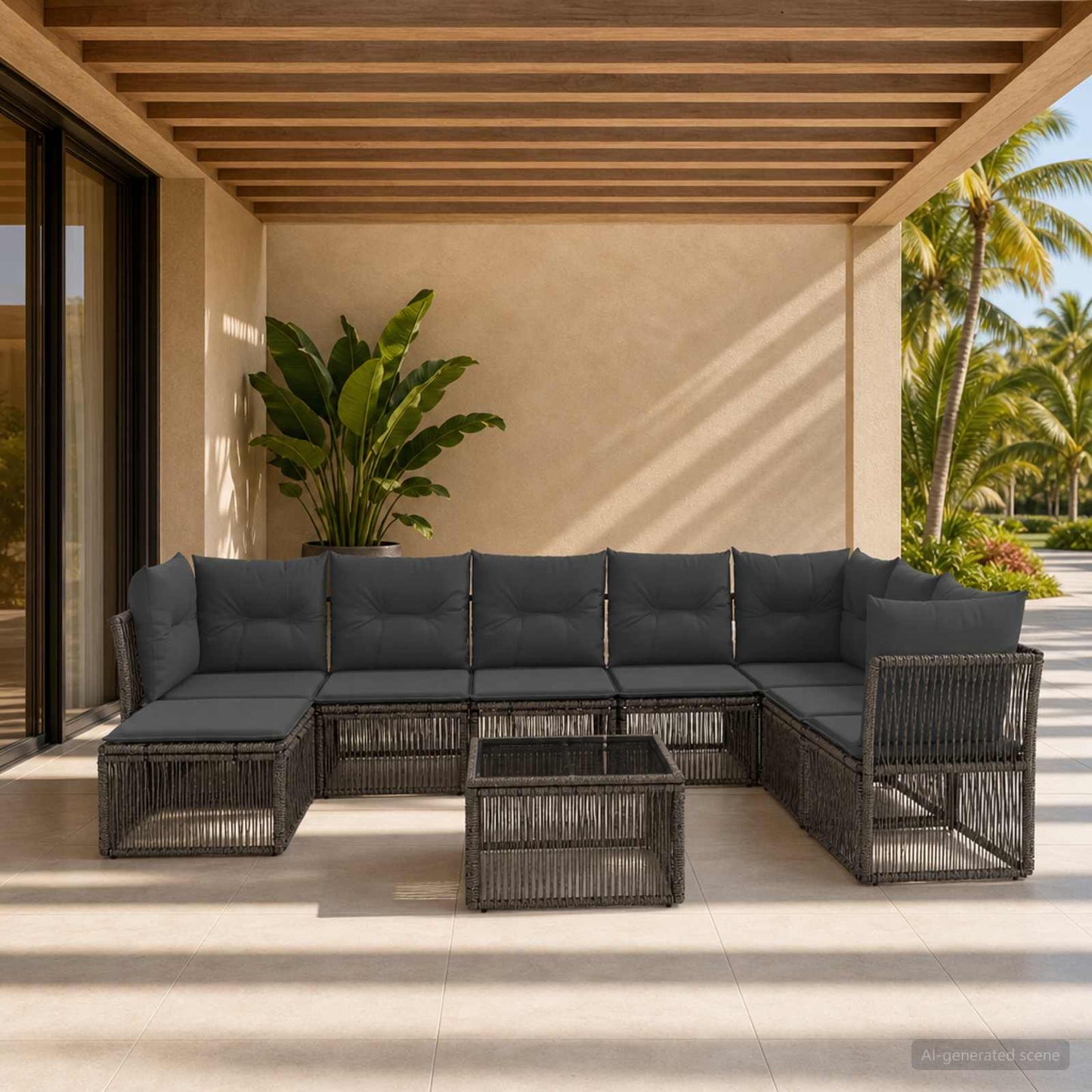 Tuinbankenset 9 pcs Grijs poly rattan is nu te koop bij PeponiXL, paradijselijk wonen!