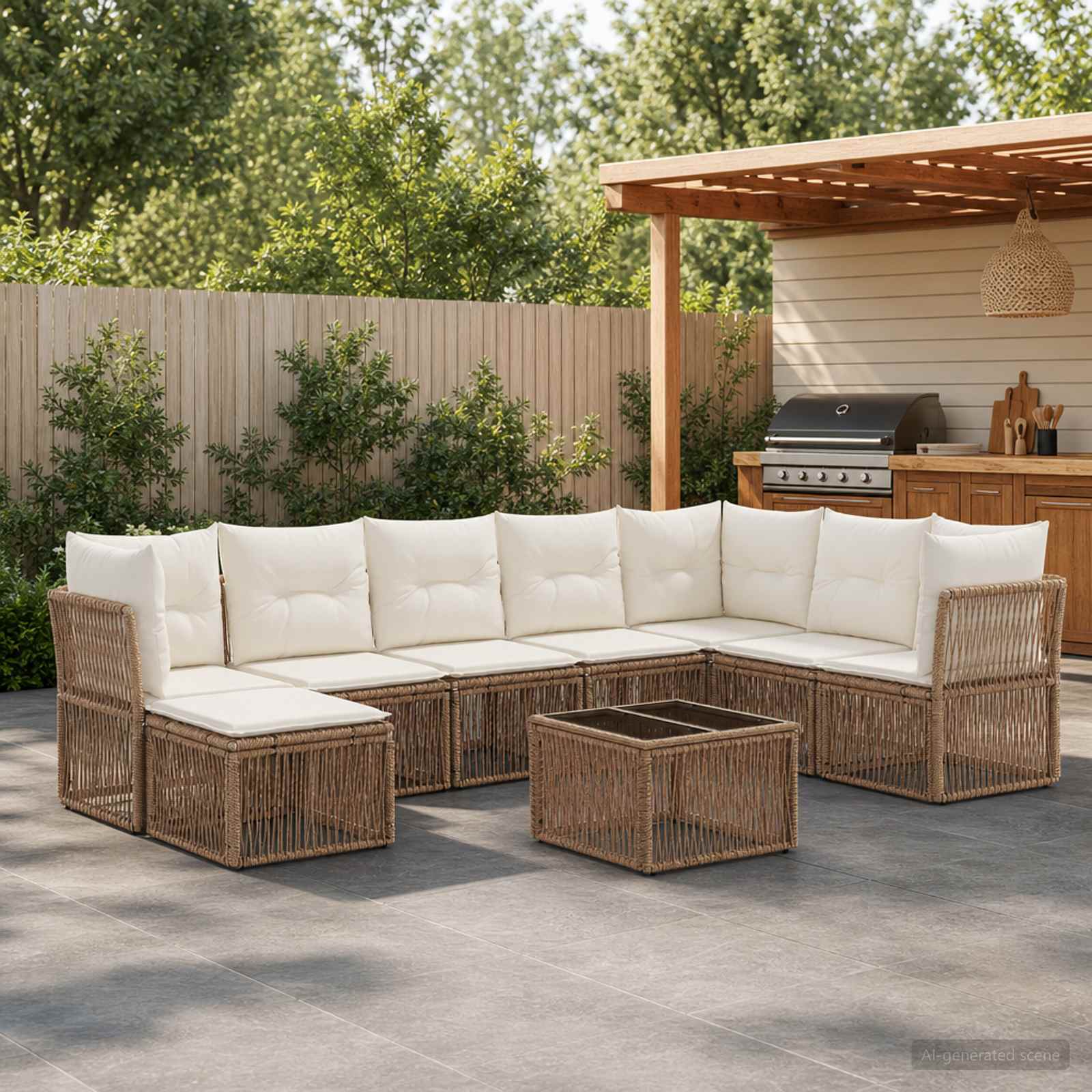 Tuinbankenset 9 pcs Beige poly rattan is nu te koop bij PeponiXL, paradijselijk wonen!