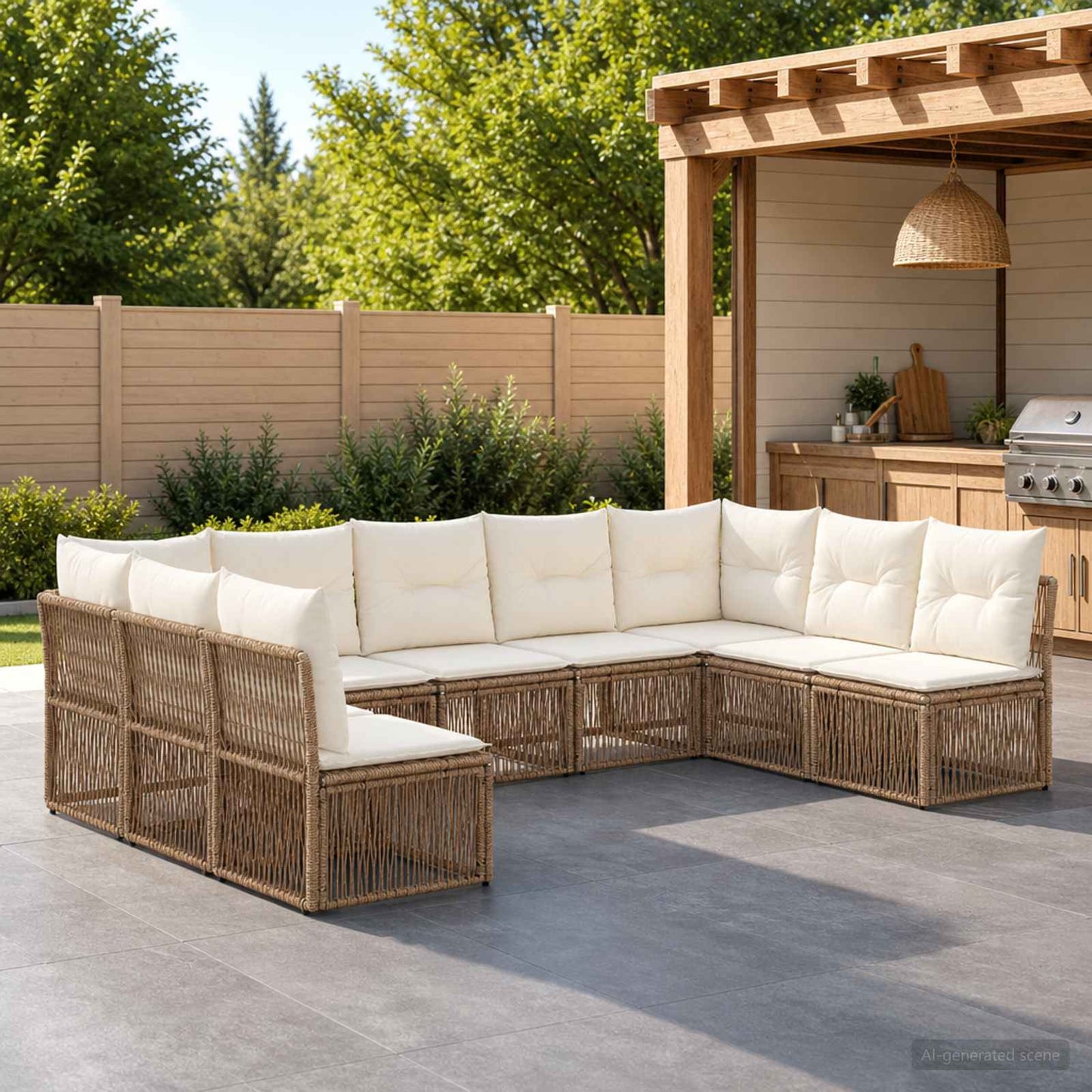 Tuinbankenset 9 pcs Beige poly rattan is nu te koop bij PeponiXL, paradijselijk wonen!