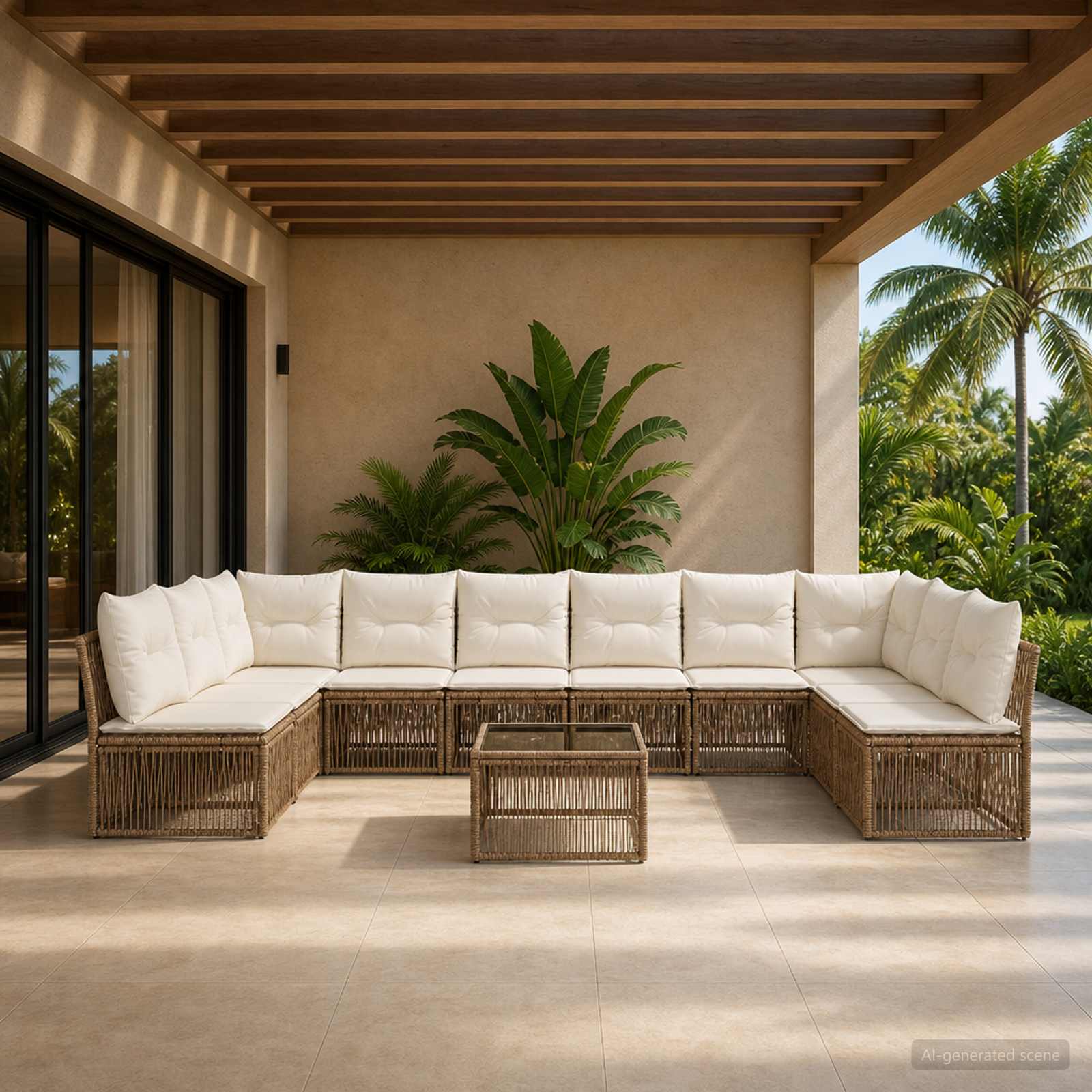 Tuinbankenset 11 pcs Beige poly rattan is nu te koop bij PeponiXL, paradijselijk wonen!