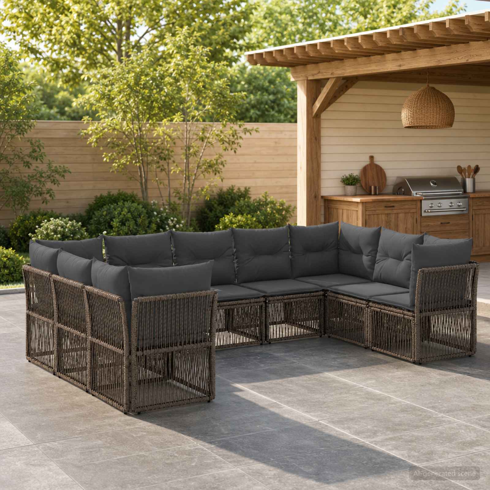 Tuinbankenset 9 pcs Grijs poly rattan is nu te koop bij PeponiXL, paradijselijk wonen!