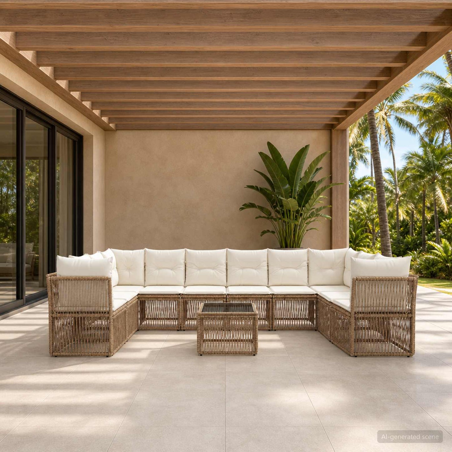 Tuinbankenset 11 pcs Beige poly rattan is nu te koop bij PeponiXL, paradijselijk wonen!