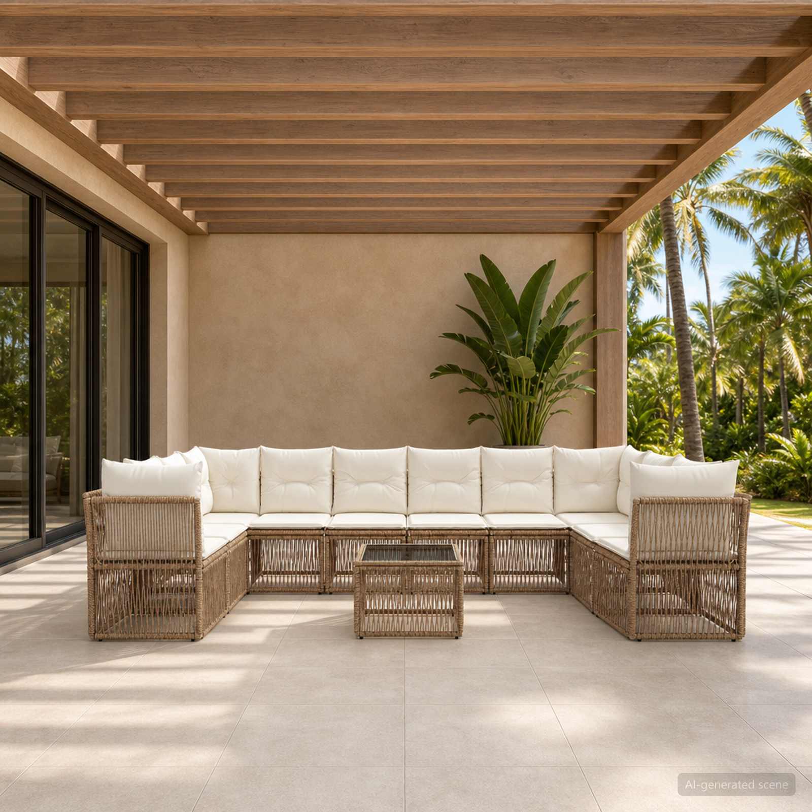 Tuinbankenset 11 pcs Beige poly rattan is nu te koop bij PeponiXL, paradijselijk wonen!