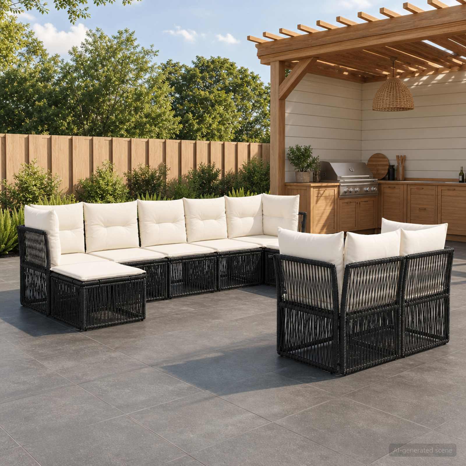 Tuinbankenset 9 pcs Zwart poly rattan is nu te koop bij PeponiXL, paradijselijk wonen!