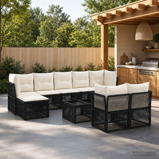 Tuinbankenset 10 pcs Zwart poly rattan is nu te koop bij PeponiXL, paradijselijk wonen!