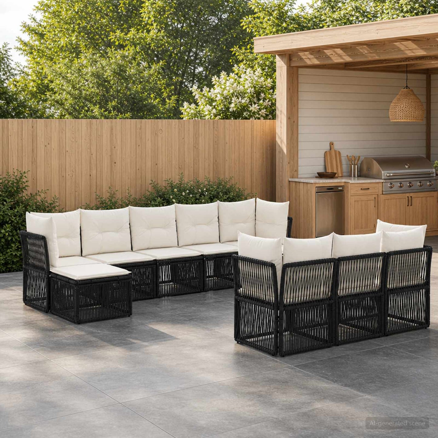 Tuinbankenset 10 pcs Zwart poly rattan is nu te koop bij PeponiXL, paradijselijk wonen!