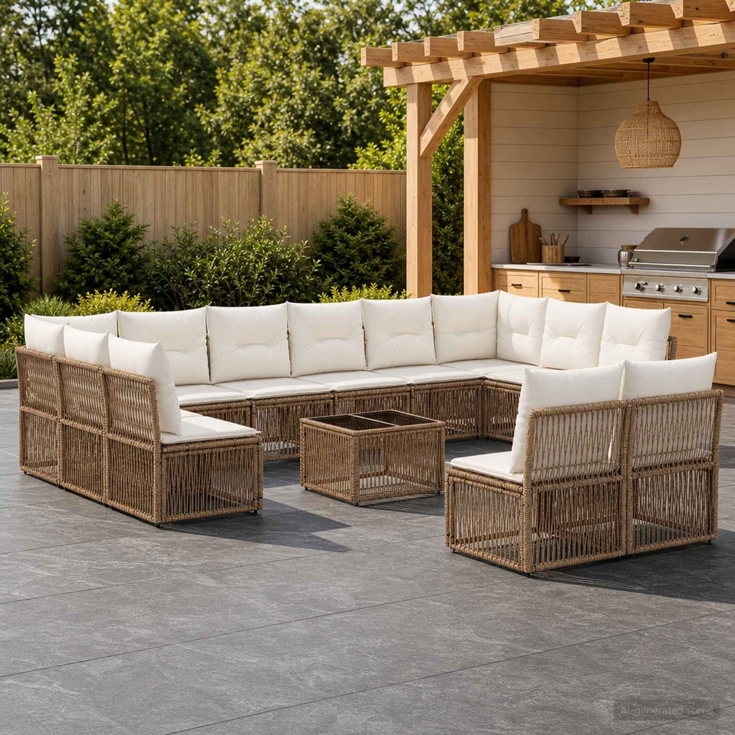 Tuinbankenset 13 pcs Beige poly rattan is nu te koop bij PeponiXL, paradijselijk wonen!