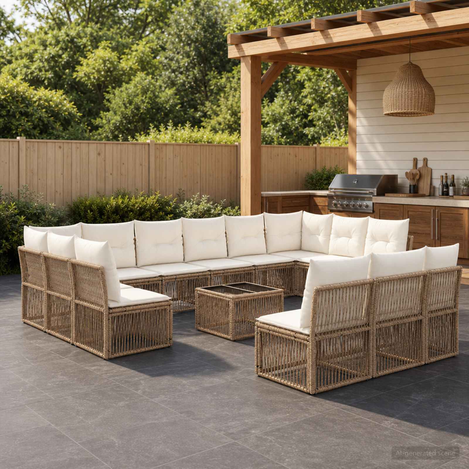 Tuinbankenset 14 pcs Beige poly rattan is nu te koop bij PeponiXL, paradijselijk wonen!