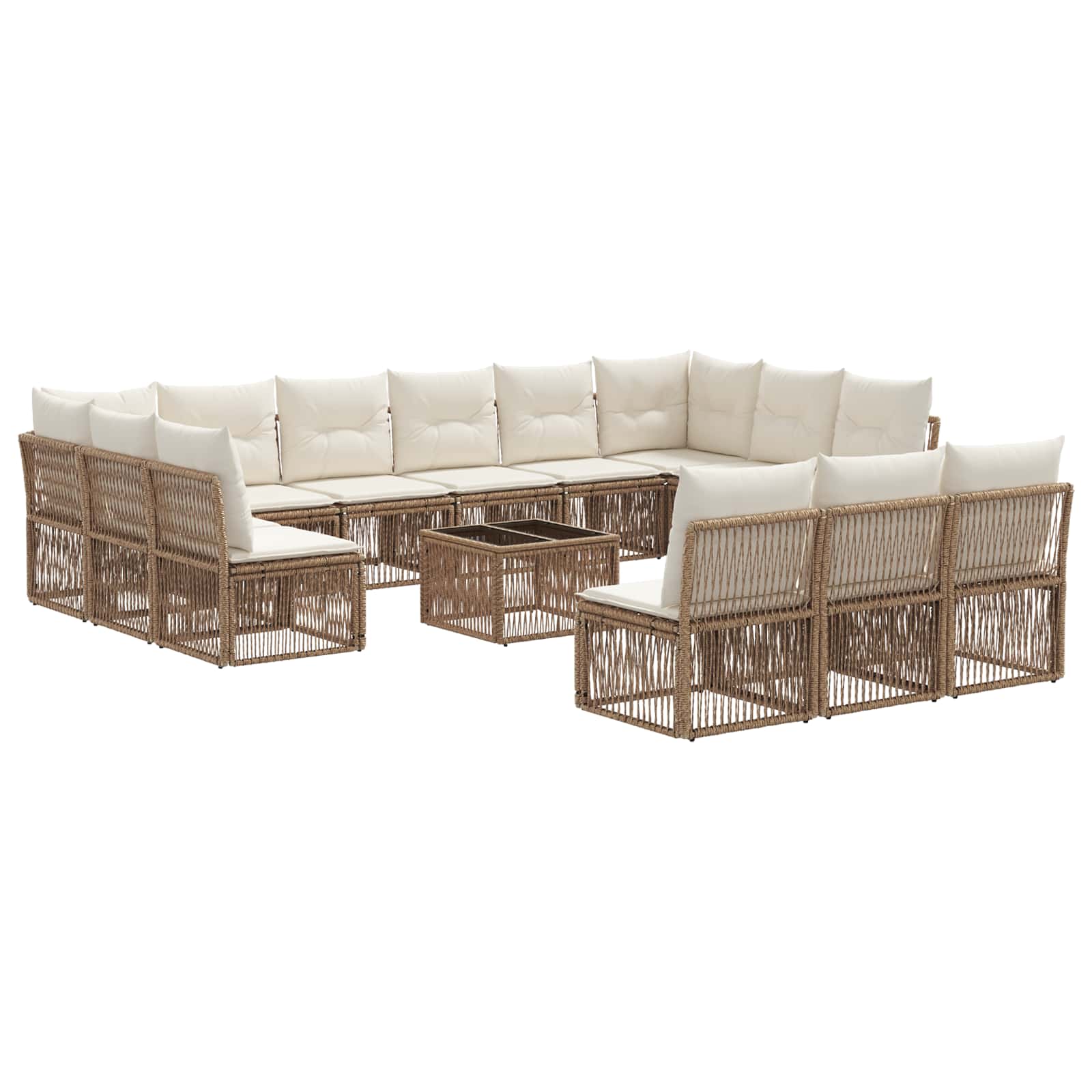 Tuinbankenset 14 pcs Beige poly rattan is nu te koop bij PeponiXL, paradijselijk wonen!