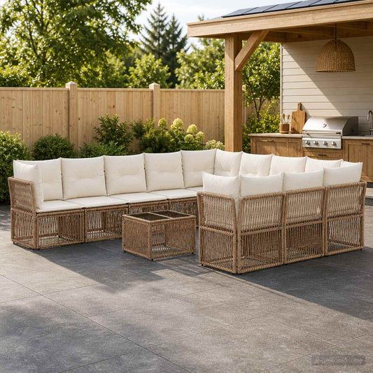 Tuinbankenset 12 pcs Beige poly rattan is nu te koop bij PeponiXL, paradijselijk wonen!