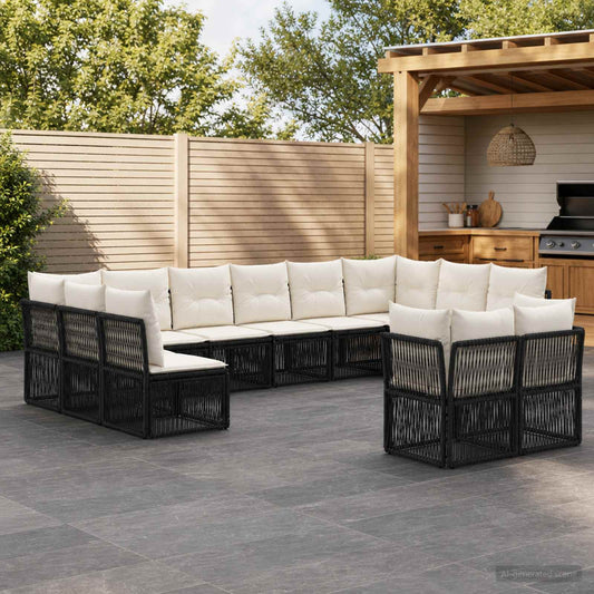 Tuinbankenset 12 pcs Zwart poly rattan is nu te koop bij PeponiXL, paradijselijk wonen!