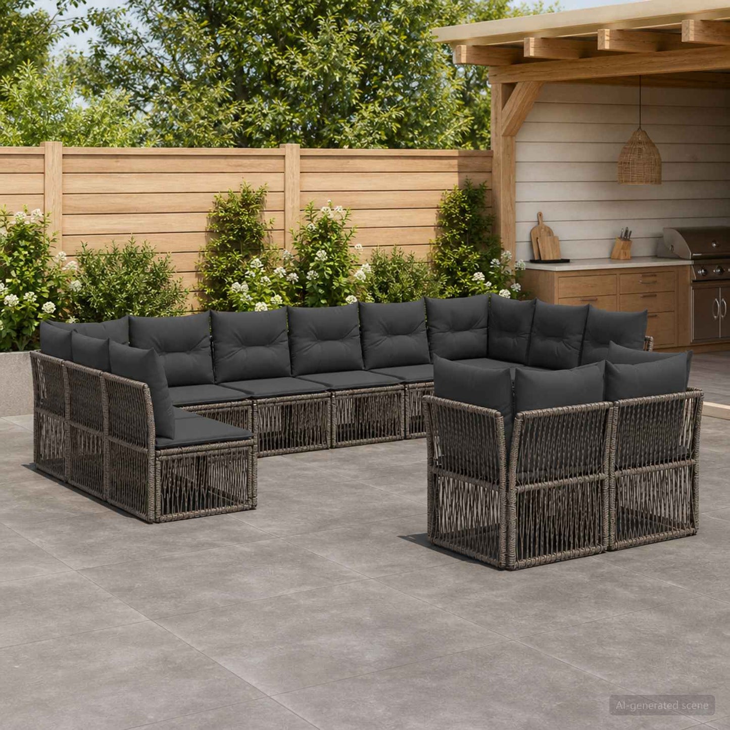 Tuinbankenset 12 pcs Grijs poly rattan is nu te koop bij PeponiXL, paradijselijk wonen!