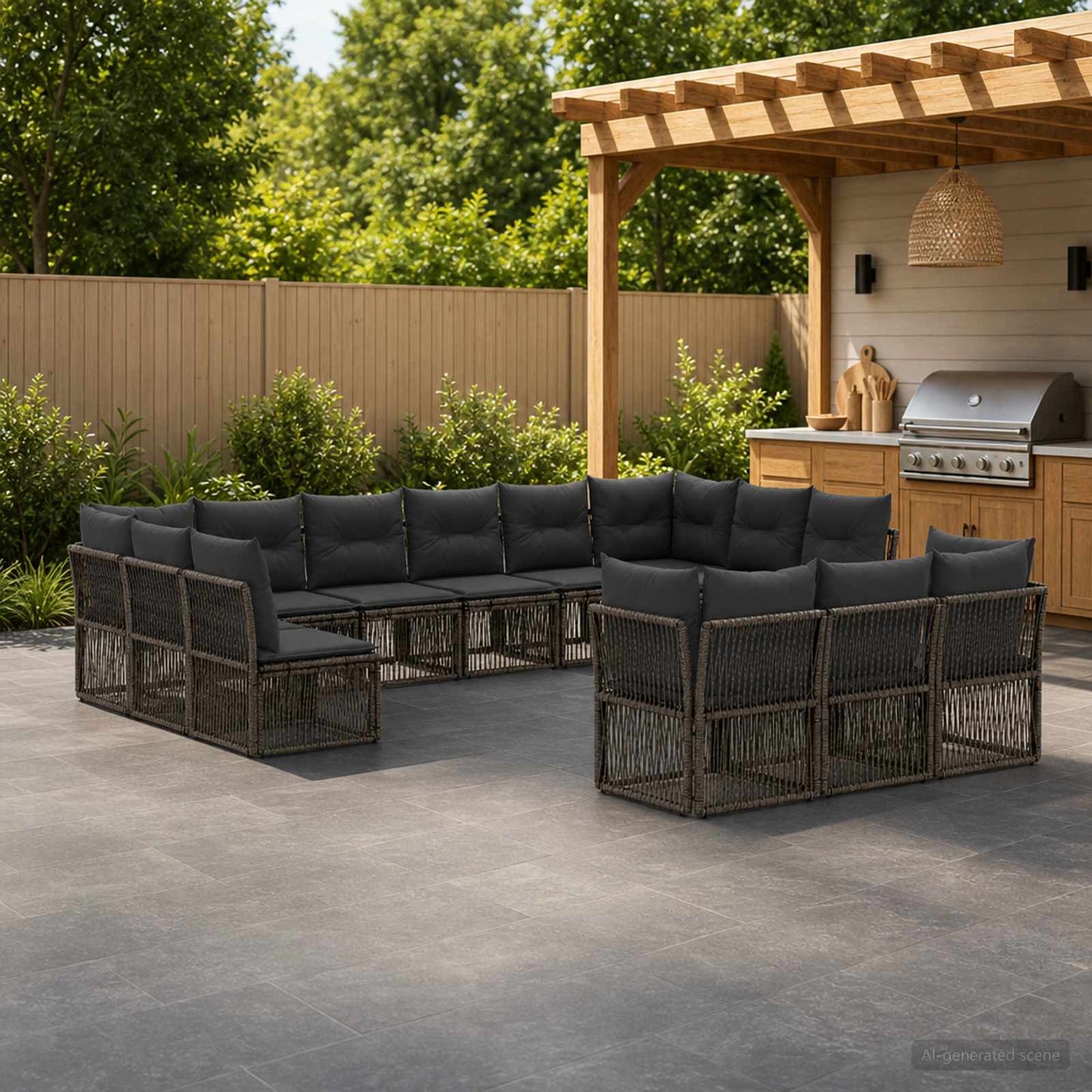 Tuinbankenset 13 pcs Grijs poly rattan is nu te koop bij PeponiXL, paradijselijk wonen!