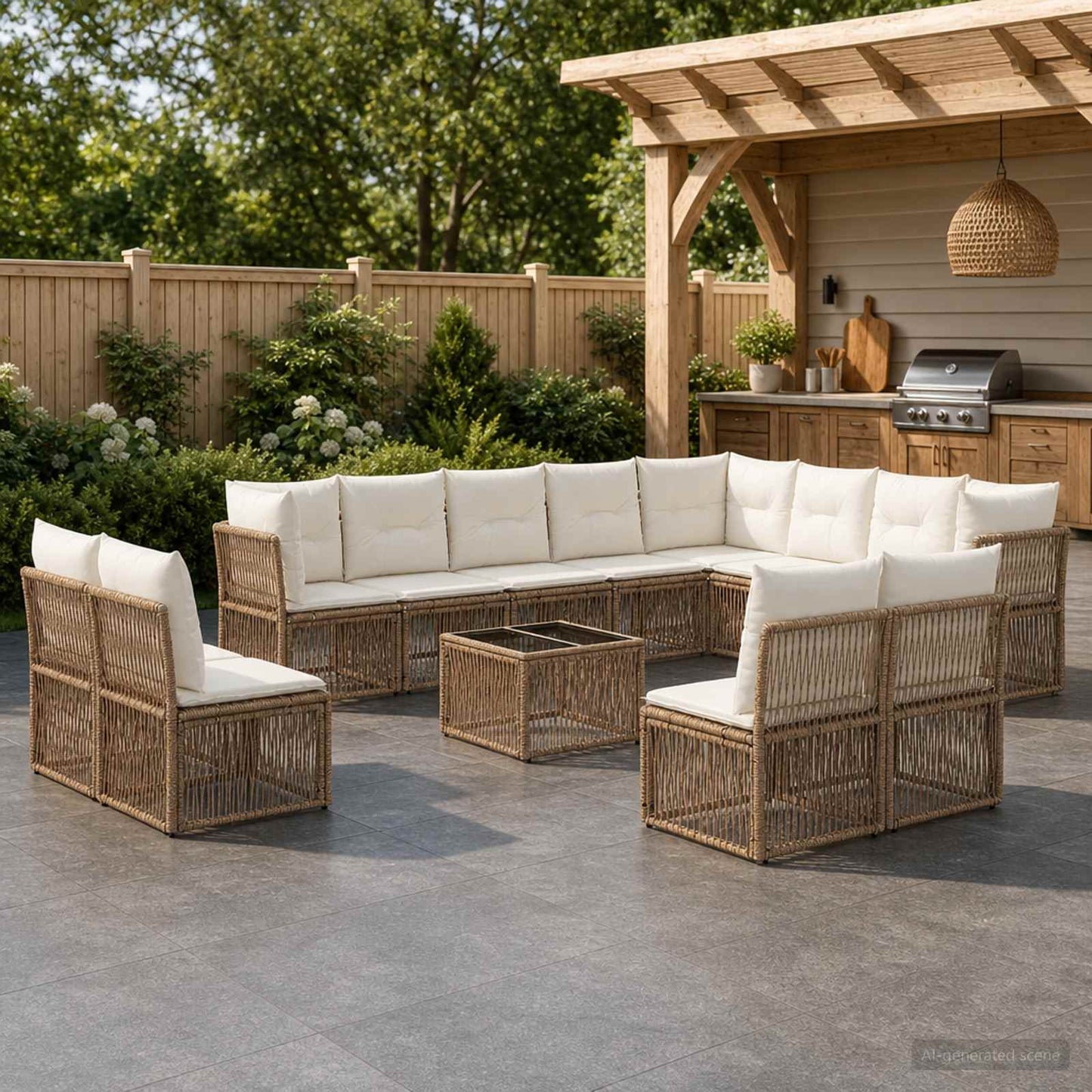 Tuinbankenset 13 pcs Beige poly rattan is nu te koop bij PeponiXL, paradijselijk wonen!