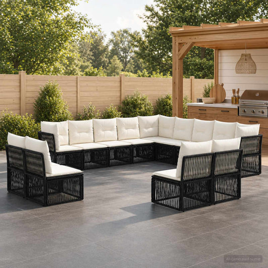 Tuinbankenset 13 pcs Zwart poly rattan is nu te koop bij PeponiXL, paradijselijk wonen!