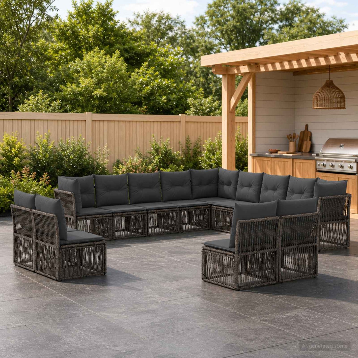Tuinbankenset 13 pcs Grijs poly rattan is nu te koop bij PeponiXL, paradijselijk wonen!