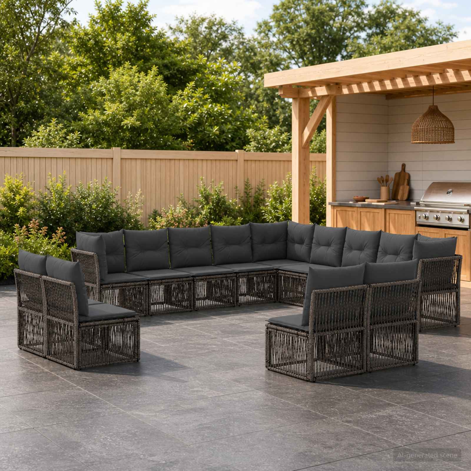 Tuinbankenset 13 pcs Grijs poly rattan is nu te koop bij PeponiXL, paradijselijk wonen!