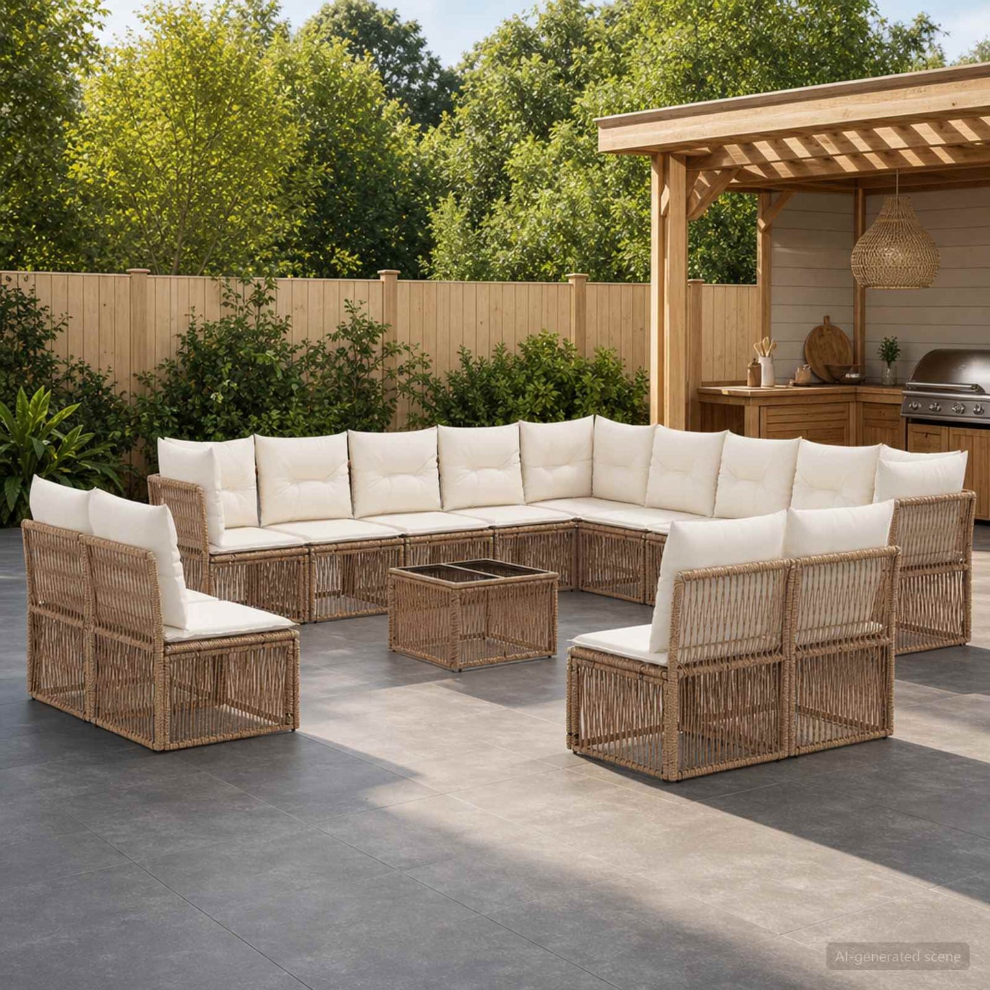 Tuinbankenset 14 pcs Beige poly rattan is nu te koop bij PeponiXL, paradijselijk wonen!