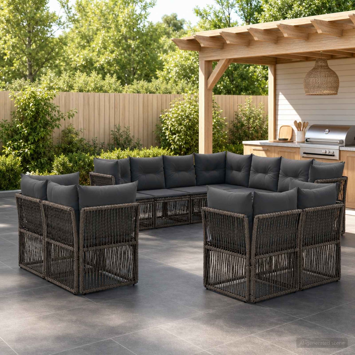 Tuinbankenset 11 pcs Grijs poly rattan is nu te koop bij PeponiXL, paradijselijk wonen!