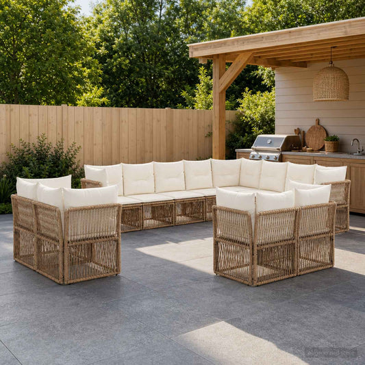 Tuinbankenset 12 pcs Beige poly rattan is nu te koop bij PeponiXL, paradijselijk wonen!