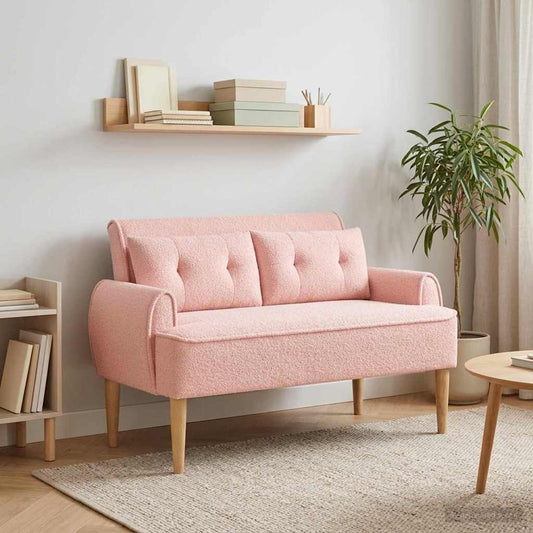 Loungebank met knopencomfort Roze 117 x 67 x 77 cm Bouclé is nu te koop bij PeponiXL, paradijselijk wonen!