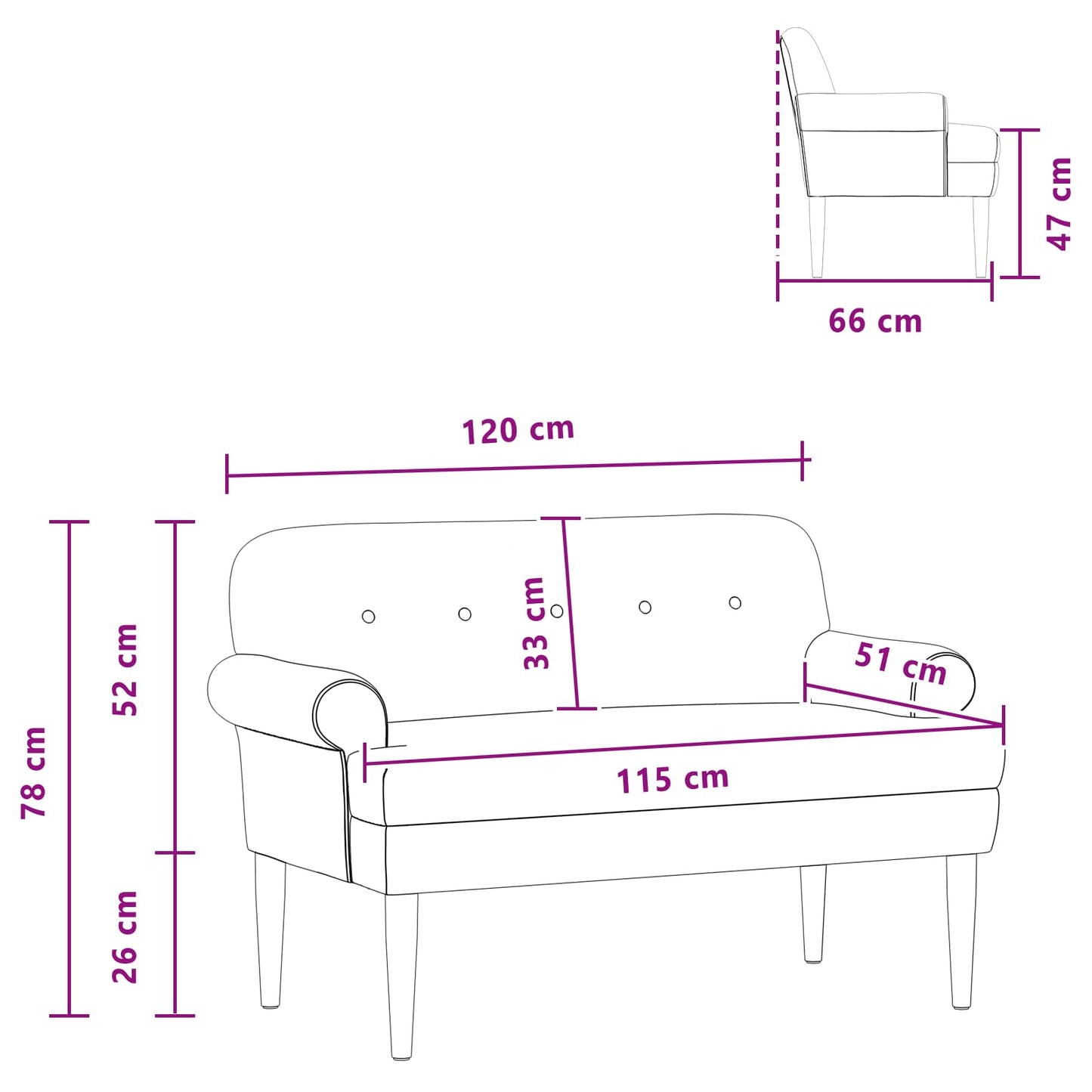 Loungebank met knopencomfort Zwart 120 x 66 x 78 cm fluweel