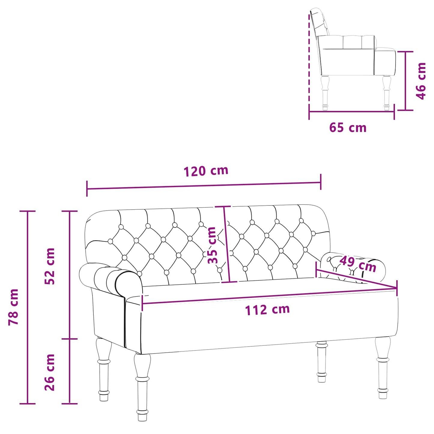 Loungebank met knopencomfort Bruin 120 x 65 x 78 cm