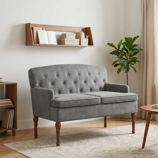 Loungebank met knoopdetails Donkergrijs 111 x 65 x 79 cm fluweel is nu te koop bij PeponiXL, paradijselijk wonen!