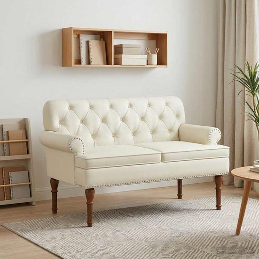 Loungebank met knopencomfort Crèmekleurig 120 x 65 x 77 cm is nu te koop bij PeponiXL, paradijselijk wonen!