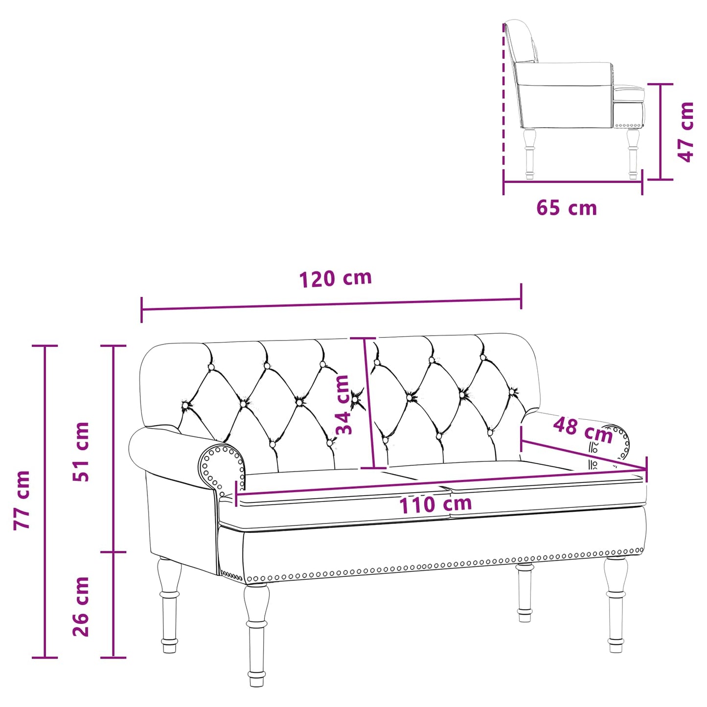 Loungebank met knopencomfort Wit 120 x 65 x 77 cm Kunstleer