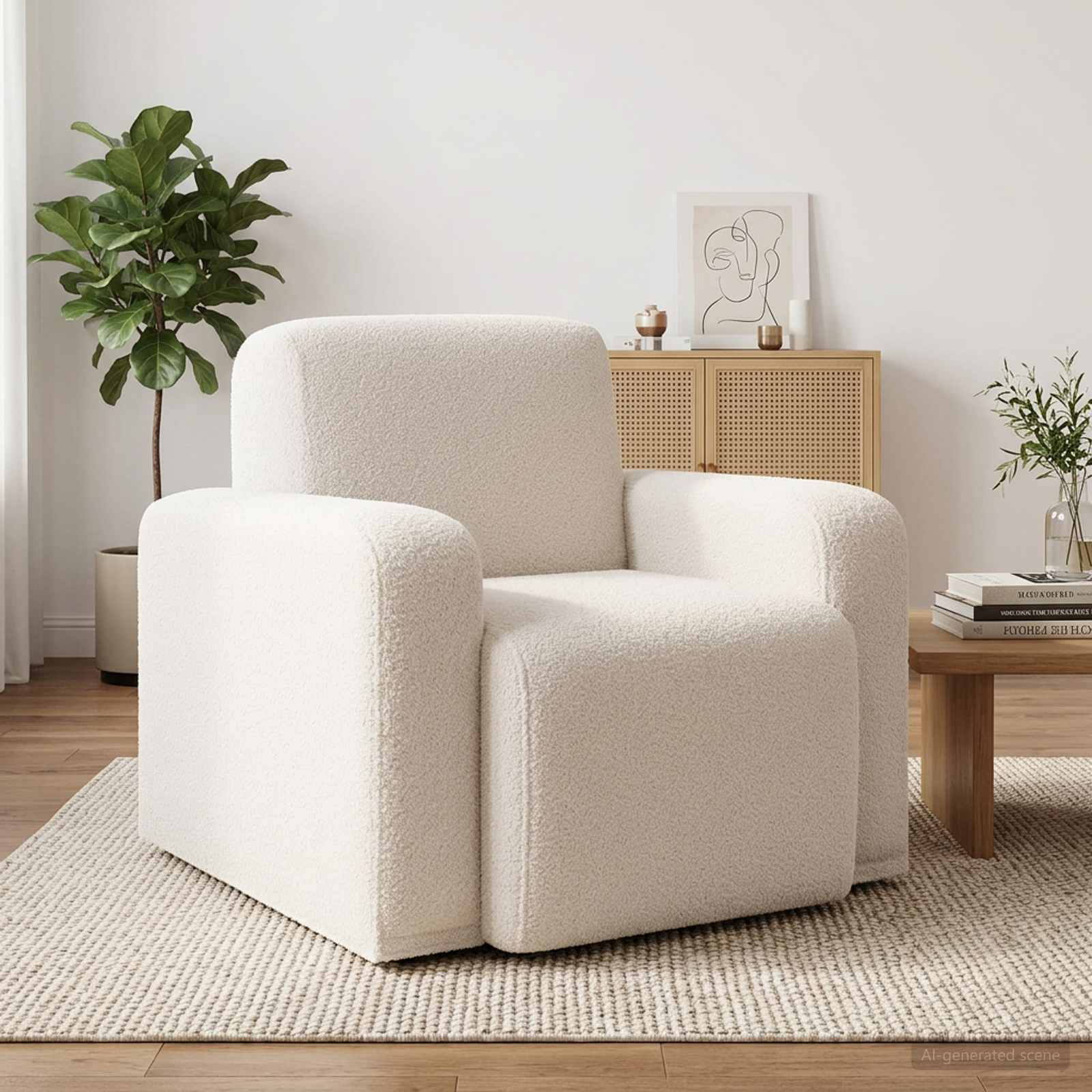Fauteuil Crèmekleurig Bouclé is nu te koop bij PeponiXL, paradijselijk wonen!