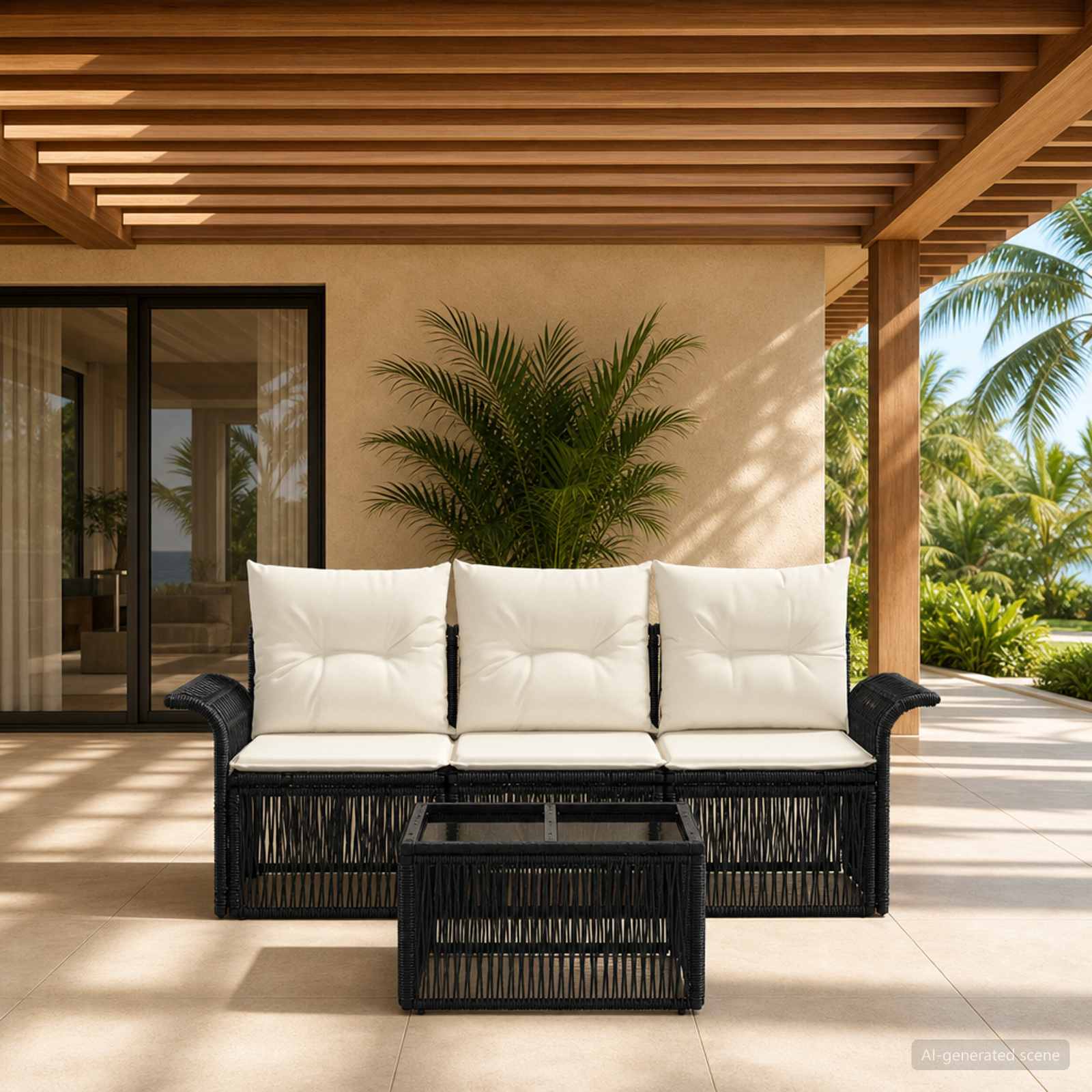 Tuinbankenset 4 pcs Zwart poly rattan is nu te koop bij PeponiXL, paradijselijk wonen!