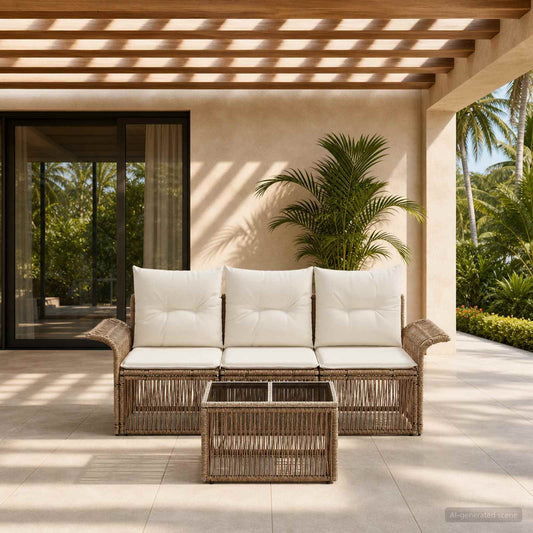 Tuinbankenset 4 pcs Beige poly rattan is nu te koop bij PeponiXL, paradijselijk wonen!