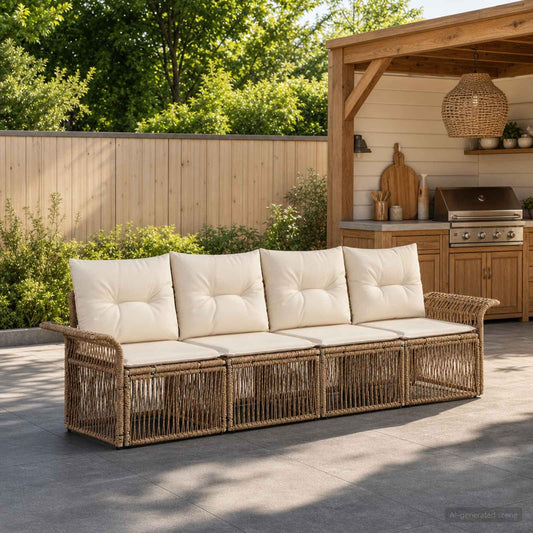 Tuinbankenset 4 pcs Beige poly rattan is nu te koop bij PeponiXL, paradijselijk wonen!