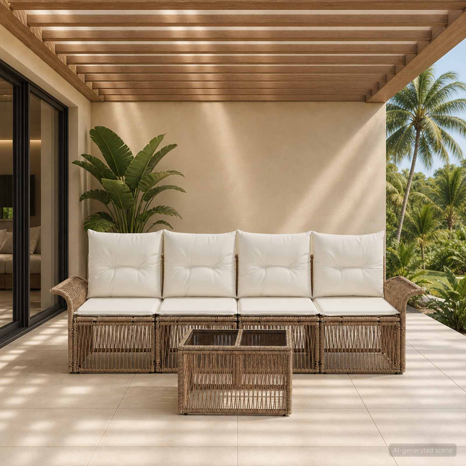 Tuinbankenset 5 pcs Beige poly rattan is nu te koop bij PeponiXL, paradijselijk wonen!