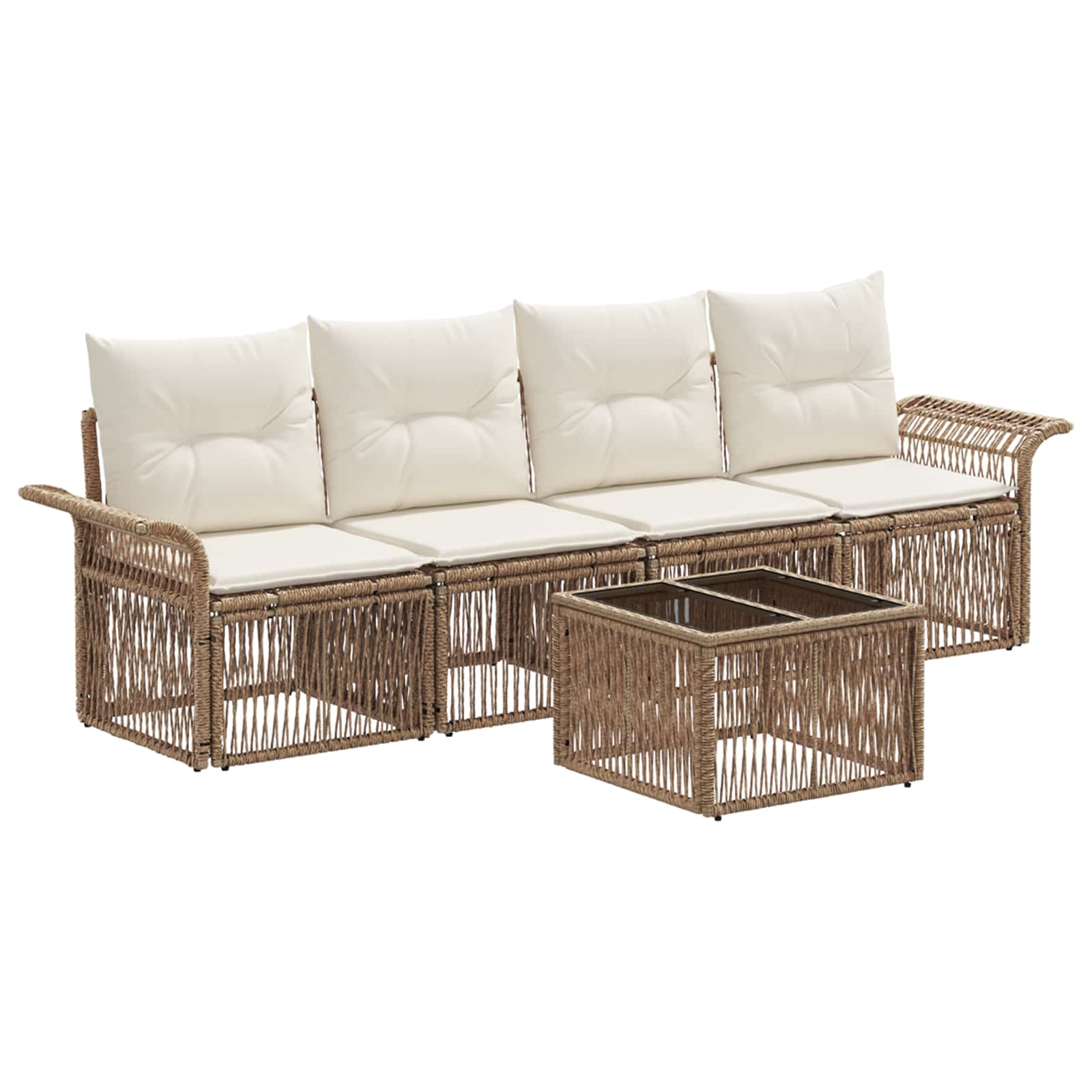 Tuinbankenset 5 pcs Beige poly rattan is nu te koop bij PeponiXL, paradijselijk wonen!