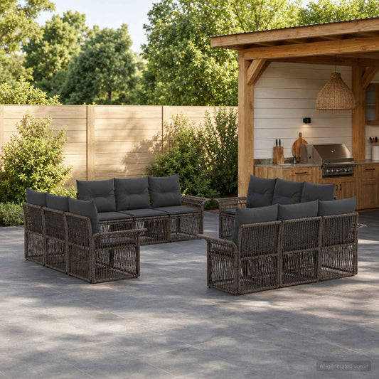 Tuinbankenset 12 pcs Grijs poly rattan is nu te koop bij PeponiXL, paradijselijk wonen!
