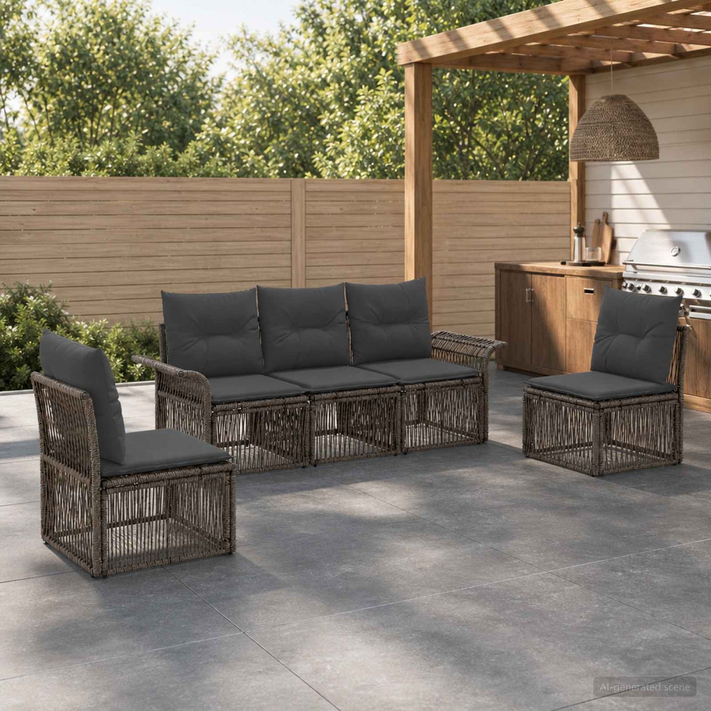 Tuinbankenset 5 pcs Grijs poly rattan is nu te koop bij PeponiXL, paradijselijk wonen!