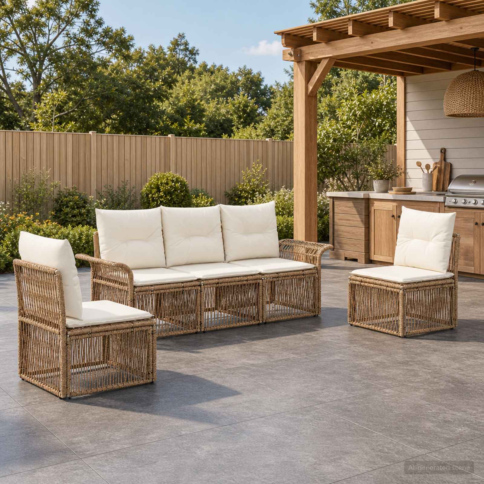 Tuinbankenset 5 pcs Beige poly rattan is nu te koop bij PeponiXL, paradijselijk wonen!