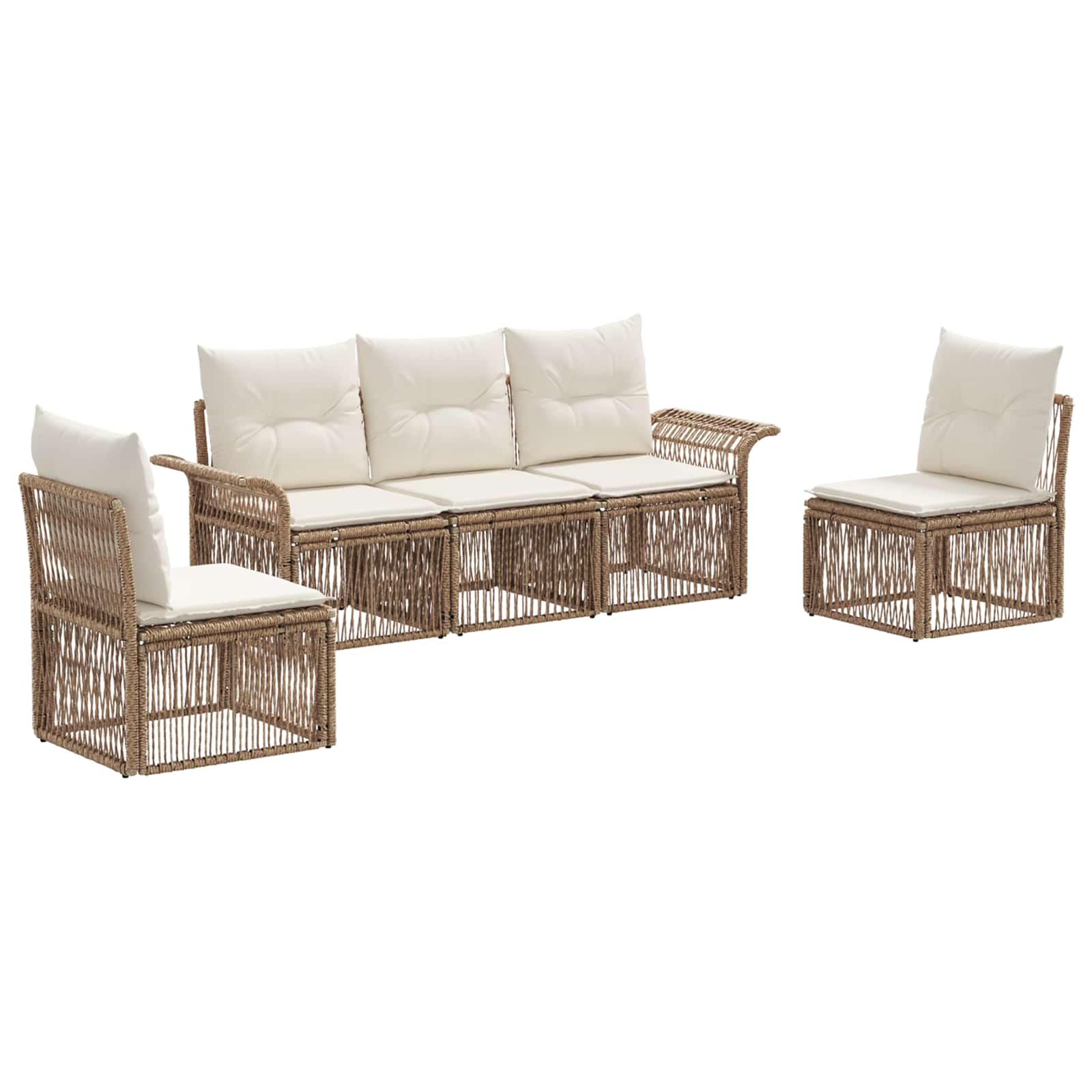 Tuinbankenset 5 pcs Beige poly rattan is nu te koop bij PeponiXL, paradijselijk wonen!